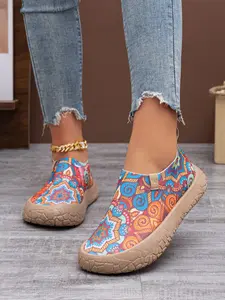 Bohemian Print Sneakers for Women, 2026 New Style Casual Shoes, Slip-On Flats, Lightweight & Soft Sole Walking Shoes