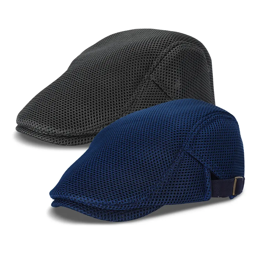 2PCS Men's Mesh Hollow Flat Cap Newsboy Hats Adjustable Breathable Vintage Soft Summer Sunscreen Beret Ivy Cap Driving Hunting Golf Gatsby Cabbie Flat Hat, Ideal Choice for Gifts