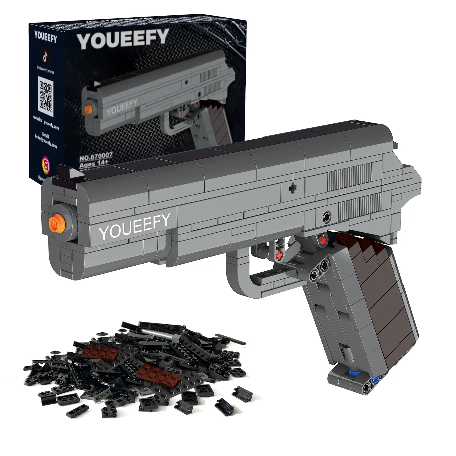 M1911 Blaster Model Building Blocks Set - 333-Piece Unisex Construction Crafting Kit, DIY Assembling Learning Toy, Stress Relief Christmas Gift for Kids & Adults, Decor Collectible Playset