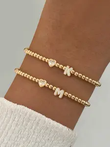 Women's Copper Beaded Bracelet, Heart Shaped Bracelet, Exquisite Bracelet, Fashion Zirconia Bubble Letter Heart Pattern Design, Casual All-Season Jewelry Accessory for Women