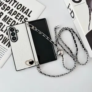 Heart Colorful Hinge + Crossbody Left Right Folding Phone Case, Fits Samsung Z Fold 3/4/5/6/7 Flip Cover Full Protection Accessories