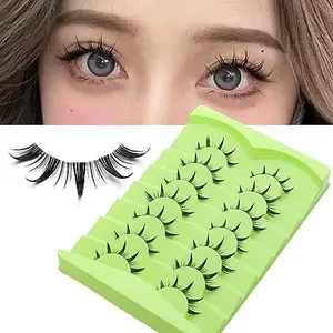 7 Pairs Manga Lashes with Clear Band Japanese Anime Cosplay Eyelashes Spiky Wet Look Lashes 12mm Asian False Eyelashes Clusters (B03-Wet Look Manga Lashes 5 Clusters 10-12MM)