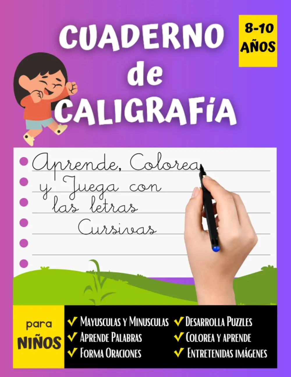 Cuaderno de Caligrafía : Aprende, Colorea y juega con las letras cursiva: Explora el mundo de las letras Mayúsculas y minúsculas
