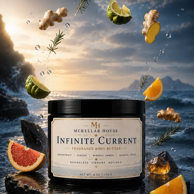 Infinite Current Fragrance Body Butter - 4 oz - Grapefruit Ginger Mineral Amber Mineral Musk - Boundless Vibrant Refined