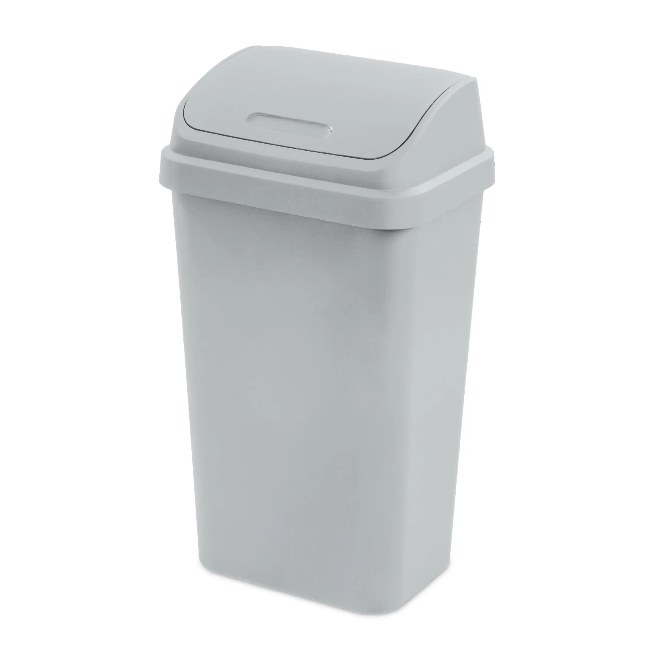 13 Gal BPA-Free Plastic Kitchen Trash Can - Swing Top Lid, Square Space-Saving Home Care Waste Basket, Light Gray