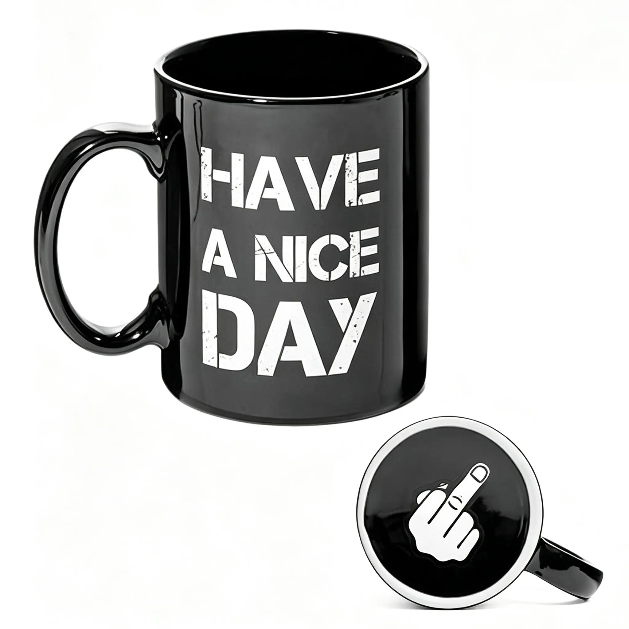 350mL Black Humorous Prank Mug - Hidden Middle Finger on Bottom, 3D Middle Finger Inside - Stylish Kitchen Drinkware, Fun Gift for Coworkers