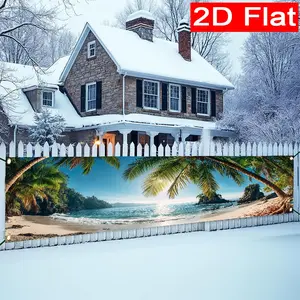 Summer Coconut Trees Beaches Polyester Banner Flag, Sunshine Patterns Outdoor Lawn Wall Decoration, Festival Party Supplies