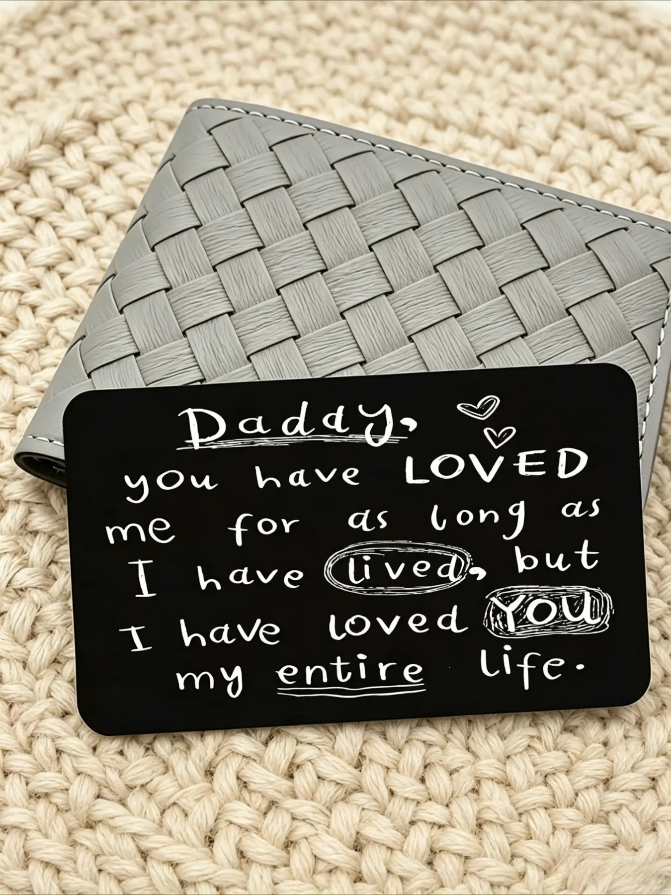 A heartfelt wallet card celebrating fatherly love, engraved with a touching message—the perfect birthday or Father’s Day gift from children to their fathers, or a thoughtful little gift for any occasion.