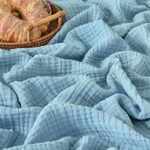 Muslin Blanket  Size Cozy Soft Lightweight Pre-Washed Cotton Blanket, All Season Breathable 4-Layer Gauze Blanket Throw for Couch Bed, Sky Blue, 108x90 Inches