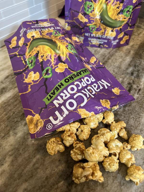 KrackCorn Popcorn Large 5-Bag Variety Pack+FREE Bag! Three Flavors. Crunchy Caramel. Savory Cheese. Spicy Jalapeno Heat. Gluten Free. Non GMO Corn. No High Fructose Corn Syrup.