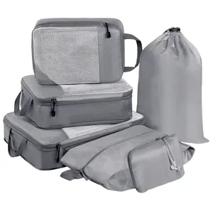 OKAKA 6 Set Compression Packing Cubes Travel Accessories Expandable Packing Organizer Bags Mesh Lightweight