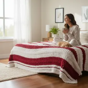 Candy Cane Cuddles Chunky Knit Throw Blanket Cozy Handmade Soft Warm Festive Striped Design for Holiday Decor Snuggle Sessions and Winter Comfort