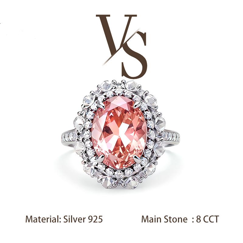 [Venus Jewelry] Lab Created Gemstone 8 CCT Oval Shape Double Luxury Halo Design Solid Silver 925 Solitare Ring