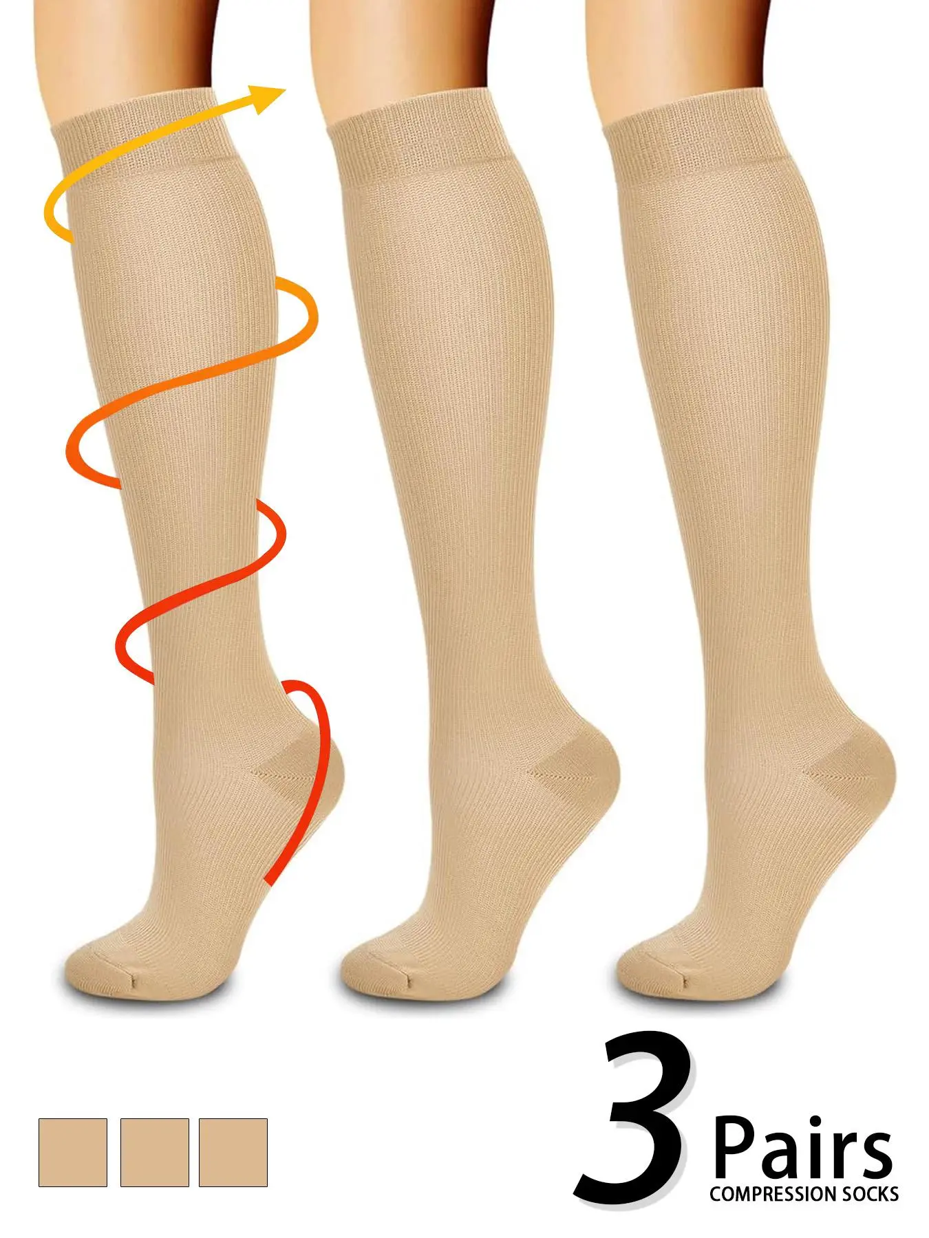 3 pairs of men's and women's compression socks with a compression rating of 15-20 mmHg in a knee-high design for running, performance and recovery, available in a range of colours to help improve circulation Athletic Socks 3 pairs of men's and women's compression socks with a compression rating of 15-20 mmHg in a knee-high design for running, performance and recovery, available in a range of colours to help improve circulation Athletic Socks