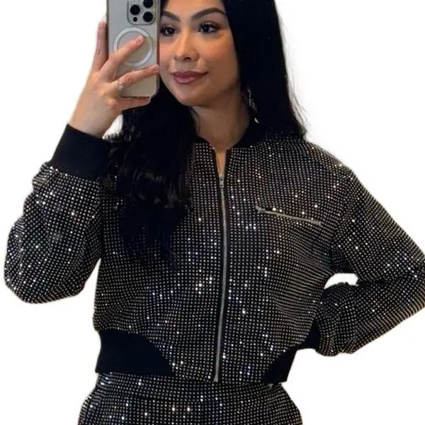Belinda Short Zipper Bling Bling Jacket Womenwear