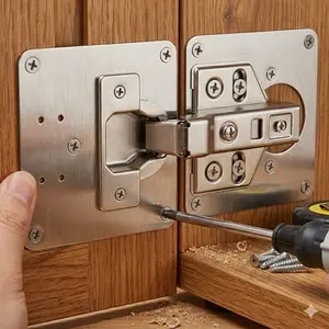 Single Piece Cabinet Door Hinge Repair Plate, Anti-Wear Furniture Reinforcement Bracket for Loose Hinge Fix, Easy Installation for Kitchen Cabinet Repair, Metal Strengthening Plate, Home Improvement & DIY Tool, Essential Hardware Accessory