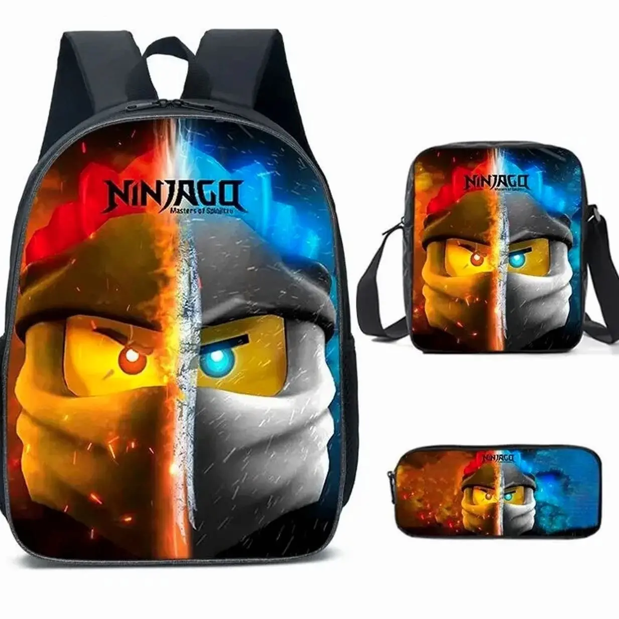 3 Pcs Shadow Ninja School Backpack Set | Japanese Martial Arts Bookbag Insulated Lunch Bag Pencil Case | Cool Gift for Kids