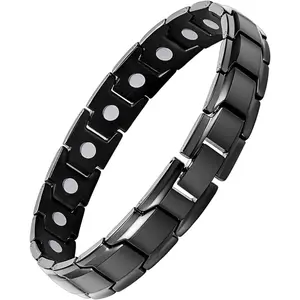 Mens Magnetic Bracelet, Effective Titanium Steel Magnet Bracelets with Sizing Tool, Black