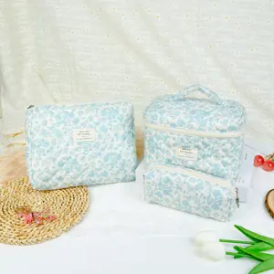 Large Capacity Floral Pattern Portable Cosmetic Bag Set, Cotton Travel Toiletry Organizer for Unisex Adults, Makeup Pouch Gift for Women and Girls