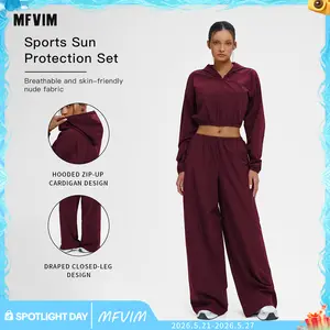 MFVIM Women's Sporty Set Casual Two-Piece Tracksuit Matching Set Comfortable Athletic Wear Ideal for Gym & Daily Activities Hooded Zip-Up Cardigan Design