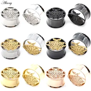 Alisouy 2pcs 8-25mm Stainless Steel Butterfly Round Ear Tunnels Plugs Expanders Stretcher Gauges Earrings Piercing Body Jewelry