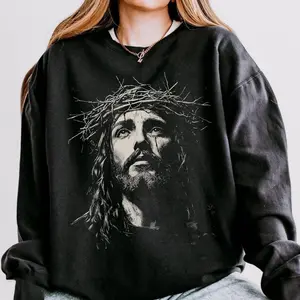Jesus Retro Sweatshirt, Christian Streetwear Hoodie, Religious Gift for Him or Her, 90s Graphic, Women's Gift, Men's Oversized, Unisex Pray Apparel, Faith Catholic Church Sweater Clonthing Crewneck, Vintage Merch T-Shirt