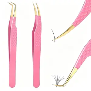 Professional Eyelash Tweezers Set, Precision Design with Curved and Straight Tips, Non-Slip Handle, Ideal for Lash Extensions and Makeup