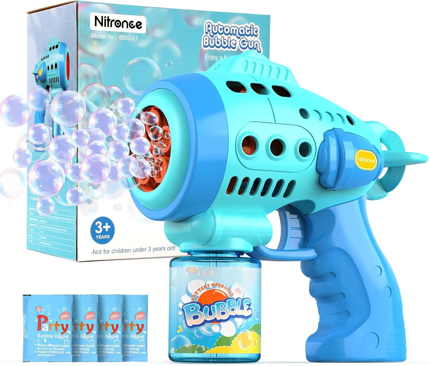 Bubble Gun with 4pcs Bubble Liquid, Automatic Bubble Machine for Toddlers, Kids, Adults; Summer Toy, Outdoor Toy, Easter Basket Stuffers, Birthday Gift for Girls and Boys, Party Favors