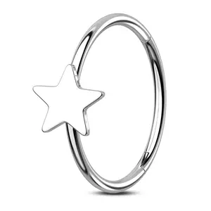Oufer 20G Unisex Segmented Star-Design Hinged Nose Hoop Ring - 316L Stainless Steel Costume Jewelry for Nose Piercing, Casual Daily Wear