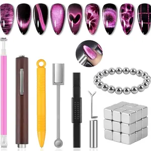 2PCS Nail Magnet Tools, EBANKU Upgraded 5 in 1 Cat Eye Magnet Multi-Function Double-Ended Hexagon Strong Nail Magnet Stick for Cat Eye Nail Polish Personal DIY, Nail Studio Or Nail Salon(Black)