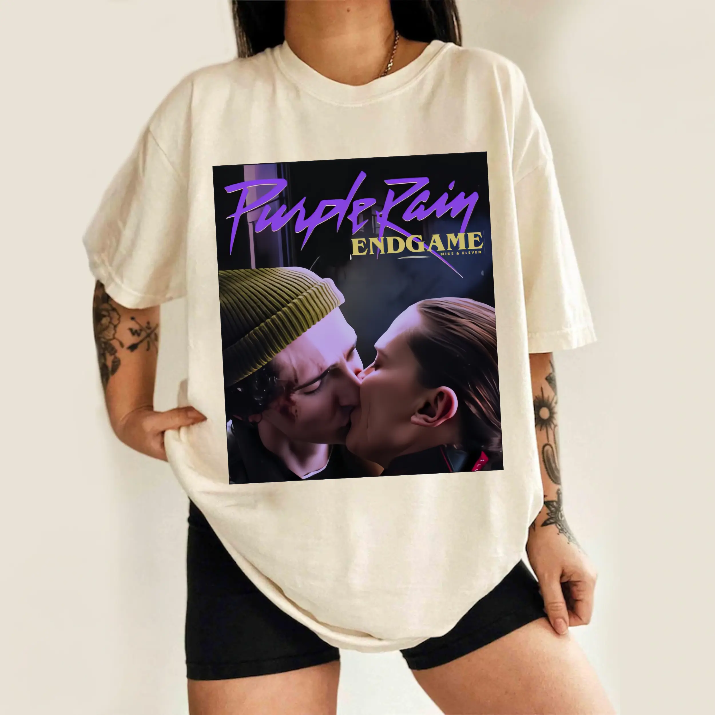 Purple Rain Stranger Things Unisex T-Shirt, Eleven And Mike Shirt, Endgame Movie Gift For Fans, Casual Lady, Comfort Cotton, Womenswear