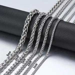 Stainless Steel Braided Wheat Chain Necklace 18-30 inch for Men Women Silver Color Charm 3-8mm Link jewelry Gift