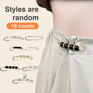 16 Counts Pearl Brooch Pins, Women's Clothing Pin Set, No Sewing Sweater Shawl Safety Pins Cardigan Collar Faux Pearl Dresses Decoration Pant Tightener, Mixed Style Assortment