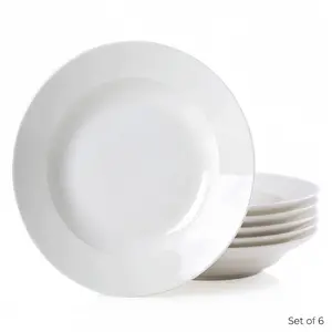 9.5 Inch Pure White Ceramic Dinner Plates, 6-Piece Set, Modern Porcelain Dinnerware Set, Scratch-Resistant White Tableware, Kitchen & Dining Utensils, Microwave & Dishwasher Safe