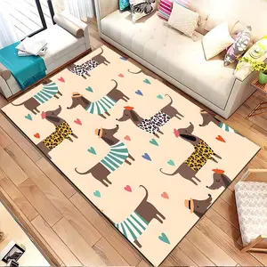 Cartoon dachshunds in colorful outfits. Printed pattern home carpet, suitable for living room, bedroom, kitchen mat, home decoration, carpet, and suitable as a holiday gift for family and frien
