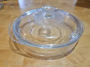 Vintage Pyrex Clear 8.5” Deep Dish Casserole Baking Dish #221 W Lid #G-1-C