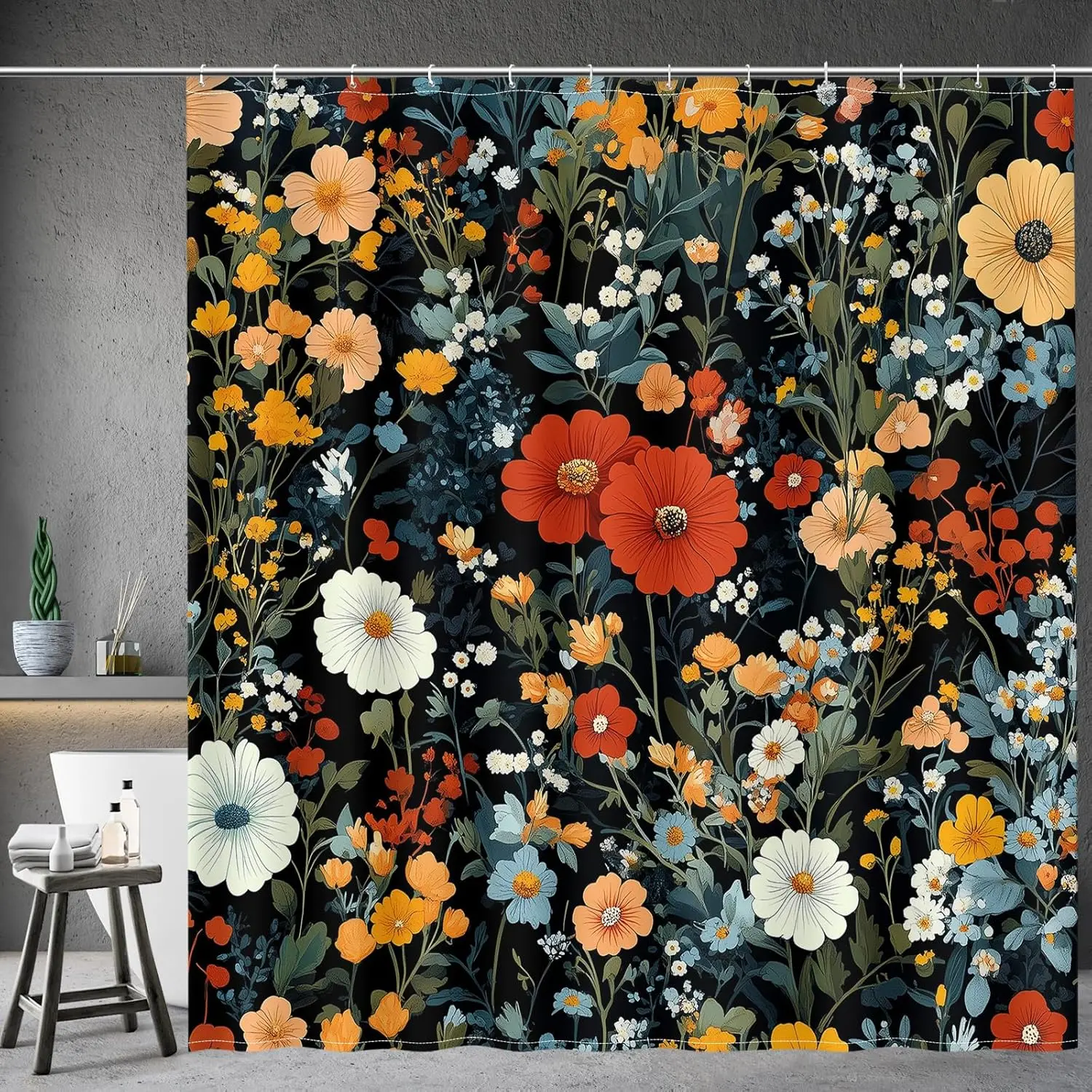 Black-red-multi-floral