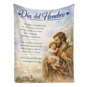 Dia Del Hombre San Jose Flannel Throw Blanket Spanish Religious Fathers Day Quote Ultra Soft Cozy Warm Blanket For Christian Men Gift