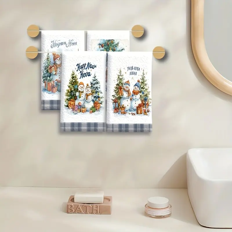 Festive Snowman & Christmas Tree Dish Towels, Absorbent Polyester Kitchen Hand Towels, Perfect for Cooking, Baking, Cleaning, Parties