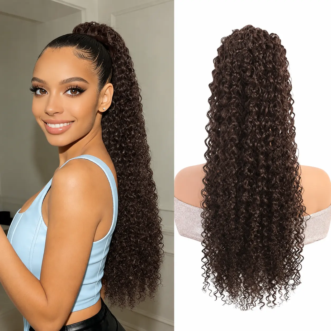 Ponytail for Black Women Drawstring Ponytail Kinky Curly Hair Long Ponytail Extension Pony tails Drawstring Hair Pieces for Women Girls Party Daily Use natural voluminous look enhances volume hairpiece