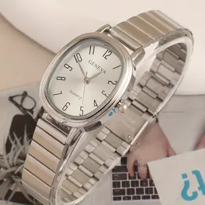 Vintage Oval Watch with Silver Color Stainless Steel Band, Classic Style for Casual and Formal Occasions, Timeless Accessory