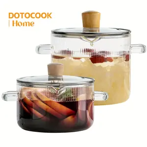 Glass Saucepan with Lid, 2 Counts/set Thickened Heat-resistant Glass Pots for Cooking, Glass Simmer Pot for Pasta Noodle Soup Milk, Stew Pot