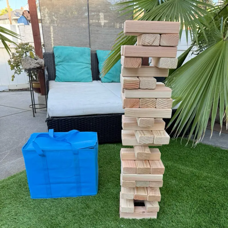 Giant Tumbling Tower Game play 5 or 6ft Wood Blocks Made USA Outdoor Jumbo Stacking for Yard Lawn Fun Party Gift for Kids Weddings with Storage Tote Case