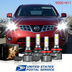 For Nissan Rogue 2008 - 2013 LED Headlight High&Low Beam Bulbs Combo Kit 9005/HB3+H11, 6000K Pure White Ultra Bright, Headlamp Bulb With Cooling Fan, Plug And Play, Easy Installation, Pack Of 4