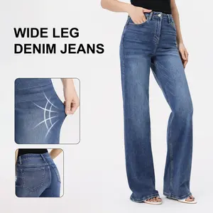 ONESO Women's dark blue Wide Leg Jeans High Rise Denim Pants Neat Clean Hem Denim Zip Fly Closure Lines Everyday Style Baggy Jeans Sophisticated Streetwear Outfit Summer Street Outfits #SummerVibesa