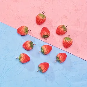 20pcs 3D Imitation Strawberry Shape Charms for DIY Key Chain Pendants Ornament Jewelry Making Accessories