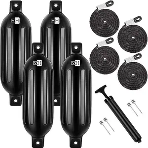 VIVOHOME Vinyl Ribbed Boat Fenders 4 Pack, Boat Bumpers with Ropes, Needles, and Pump to Inflate Fit for Yachts, Sailing Dinghies, Bass Boats