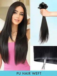 PU Hair Weft Seamless Tape Weft Long PU Skin Weft Tape-in Human Hair Extensions Blonde Glue-Free Natural Human Hair For Fine Hair Long Weft No Glue Needed Women Straight Hair Extensions