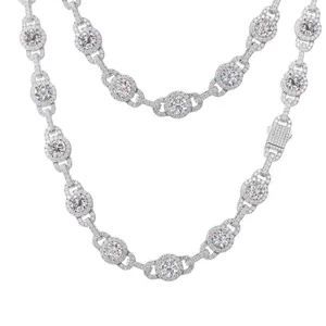 【N204 Live2】S925 Sterling Silver Synthetic Moissanite Necklace 7mm  12mm for Women Men Hip Hop Jewelry Gift