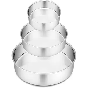 Cake Pan Set of 3, 4" + 6" + 8" Round Baking Layer Tier Cake Pans Tins, Stainless Steel Bakeware for Birthday Weeding, Heavy Duty & Non , Mirror Finish & Dishwasher Safe